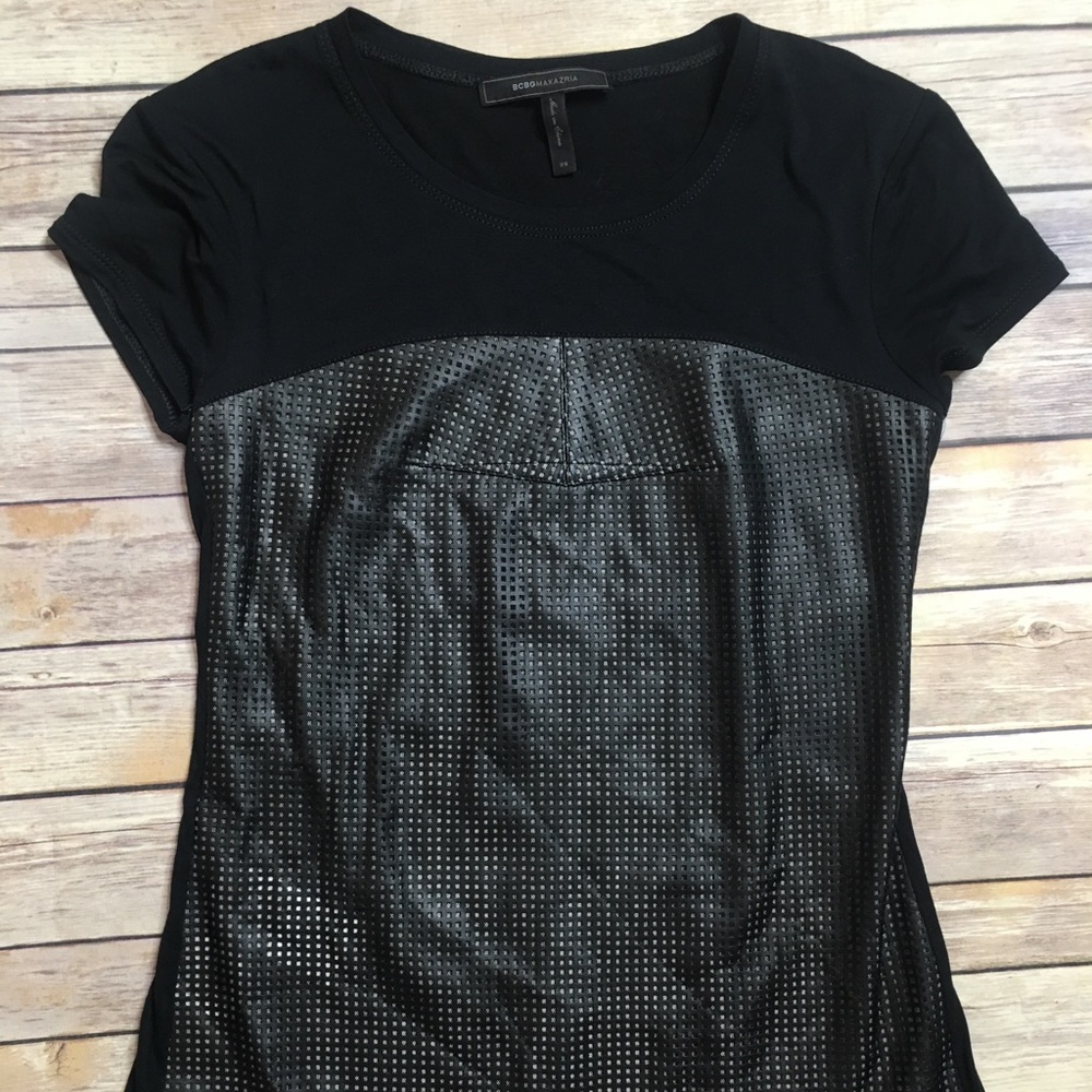 BCBG Maxazria faux leather mesh top